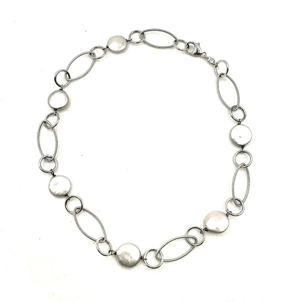 Honora Sterling Silver Coin Blister Pearl Station Necklace NWOT - Picture 2 of 9